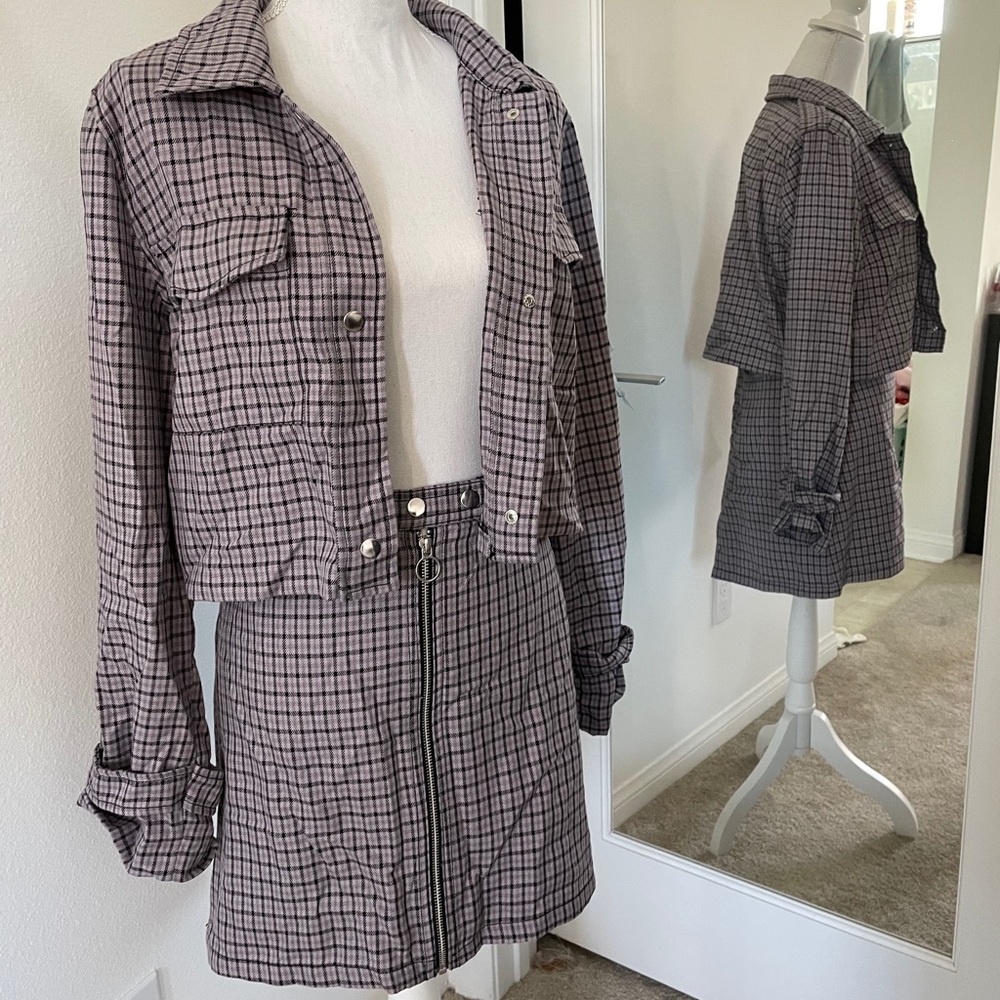 Plaid lavender/black skirt and jacket set